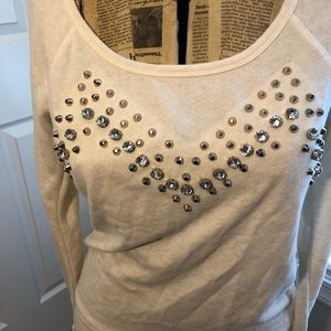 Express Cream Sweater with Rhinestones